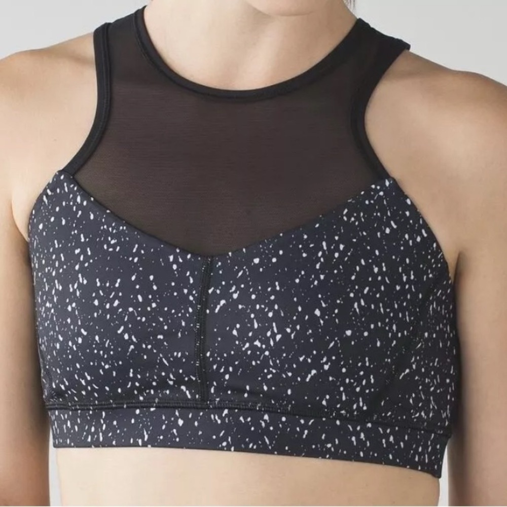 LULULEMON High Neck Mesh Bra SIZE 2 Black white EEUC RACERBACK MESH